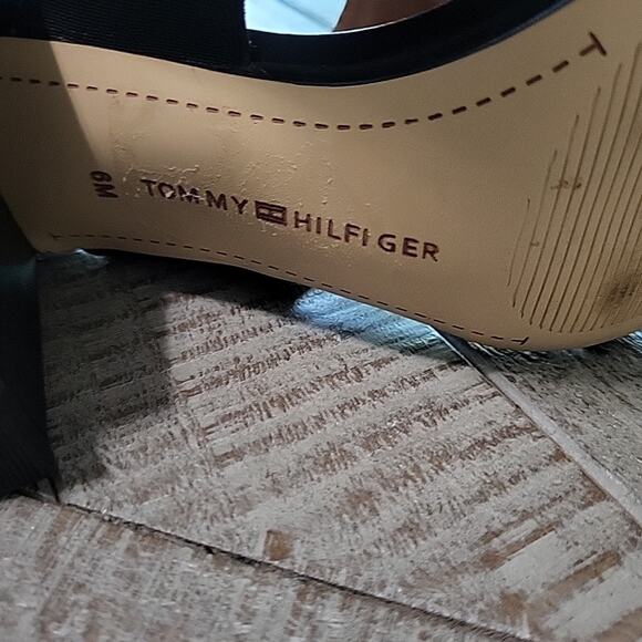 Tommy Hilfiger Women's Block Heel Slide Block Heel Gold Logo Stacked Heel - Picture 7 of 10